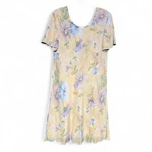 Vintage Floral Shift Dress Women's Size 16 Liz Claiborne Yellow Dainty Cottage